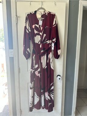 Premier Amour Cherry Burgundy Abstract Floral Maxi Dress-Size 8